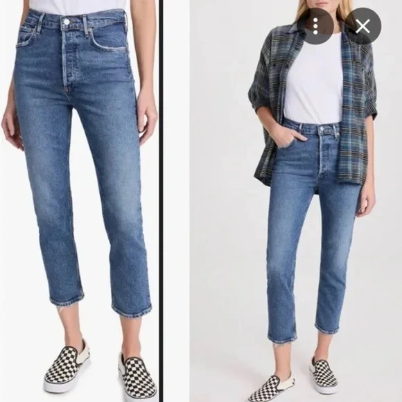 Agolde Riley High Rise Straight Crop Blue Vintage Wash‎ Air Blue Size 25 - Picture 10 of 10